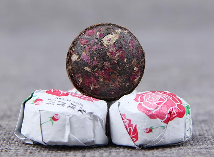 Natural and Additive-free Yunnan Flower Tea Tuo Tea Rose Puerh Ripe Tea 500g Combination Herbal Tea Tea Red Rose Tea 玫瑰花普洱熟茶组合花草茶茶红玫瑰茶叶500g