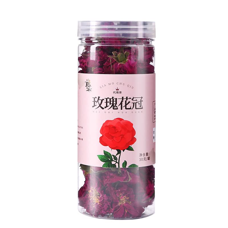 Natural 1.05oz Flower Tea Red Rose Tea Yunnan Large Freeze-dried Rose Crown Infusion 30g/can Herbal Tea 重瓣墨红玫瑰花茶云南大朵冻干玫瑰花冠泡水养颜