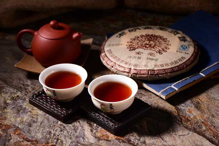 Natural Yunnan Puerh Tea Puerh Ripe Tea 200g Brown Tree Ripe Tea Qizi Cake Tea Aromatic and Flavorful Black Tea 云南普洱茶 普洱熟茶200g 金毫贡饼 布朗大树熟茶