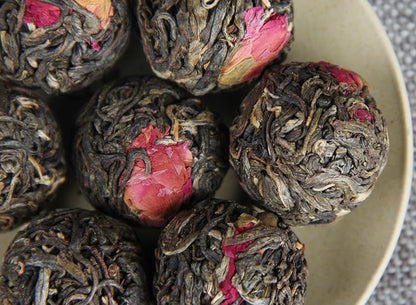 Premium Herbal Pu'er Rose Tea Dragon Pearl 500g Pu'er Small Tuo Tea Ancient Tree Tea Pure Material Raw Tea Green Tea 手工花草普洱 玫瑰花茶龙珠手工普洱小沱茶古树茶纯料生茶