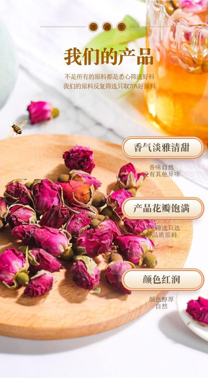 Natural Rose Tea 60g Canned 2.11oz Rose Tea Bottle Red Rose Herbal Tea Women's Tea Health Tea Flower Tea  60克罐装 玫瑰茶瓶装 重瓣红玫瑰女神益颜茶