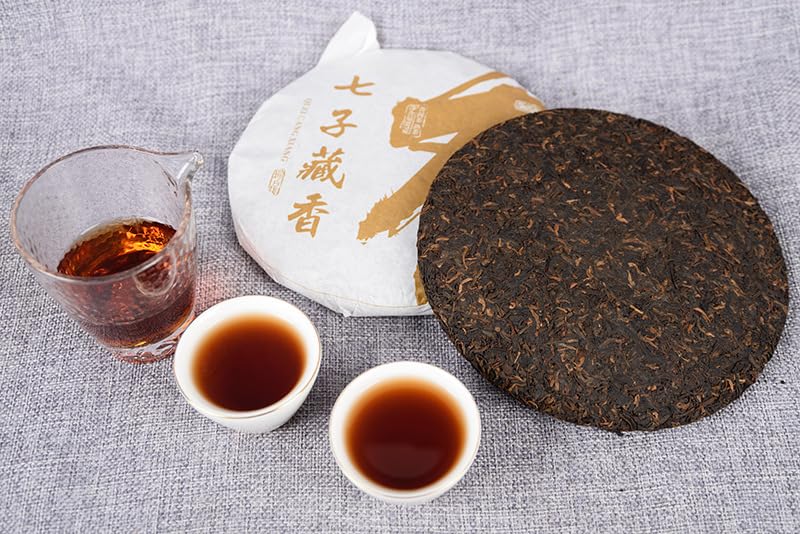 Premium Yunnan Puerh Menghai Ripe Tea 357g/12.59oz Deliciously Smooth Puerh Tea Natural No Additives Black Tea 勐海熟茶 357g/饼 熟普洱饼茶 七子藏香