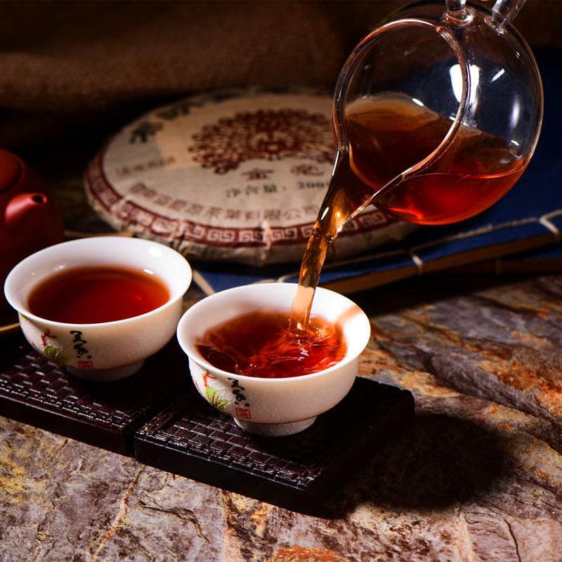 Natural Yunnan Puerh Tea Puerh Ripe Tea 200g Brown Tree Ripe Tea Qizi Cake Tea Aromatic and Flavorful Black Tea 云南普洱茶 普洱熟茶200g 金毫贡饼 布朗大树熟茶