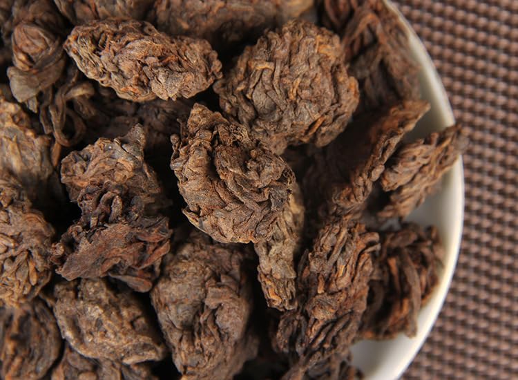 Premium Yunnan Pu'er tea dry storage aged natural Tuo Lincang Menghu gold bud Laochatou 500g loose tea Medium Tuo tea Smooth and Mellow Ripe Tea 云南普洱茶八年干仓陈自然沱临沧勐库金芽老茶头