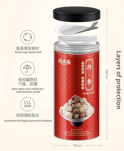 Chinese Salvia miltiorrhiza 300g/can Danshen 10.58oz Chinese Herbal Medicine, Herbal Tea Easy-open Cans Sealed Dry and Moisture-proof 福东海丹参300g/罐