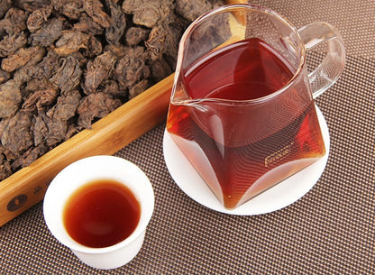 Premium Yunnan Pu'er tea dry storage aged natural Tuo Lincang Menghu gold bud Laochatou 500g loose tea Medium Tuo tea Smooth and Mellow Ripe Tea 云南普洱茶八年干仓陈自然沱临沧勐库金芽老茶头