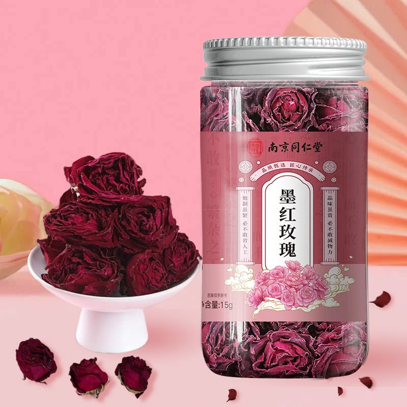 China Herbal Tea Nanjing Tong Ren Tang Red Rose Tea NON-GMO Natural 0.52oz/15g Female Infusion Canned Flower Tea 同仁堂红玫瑰花茶