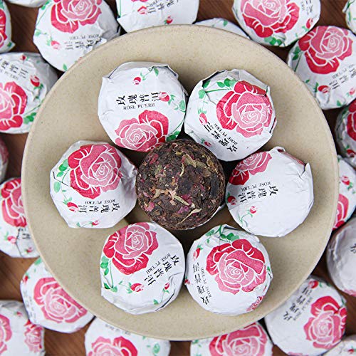 Natural and Additive-free Yunnan Flower Tea Tuo Tea Rose Puerh Ripe Tea 500g Combination Herbal Tea Tea Red Rose Tea 玫瑰花普洱熟茶组合花草茶茶红玫瑰茶叶500g