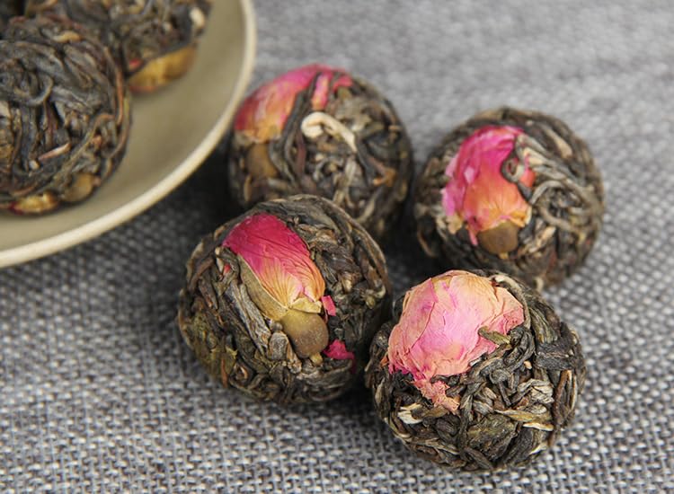 Premium Herbal Pu'er Rose Tea Dragon Pearl 500g Pu'er Small Tuo Tea Ancient Tree Tea Pure Material Raw Tea Green Tea 手工花草普洱 玫瑰花茶龙珠手工普洱小沱茶古树茶纯料生茶