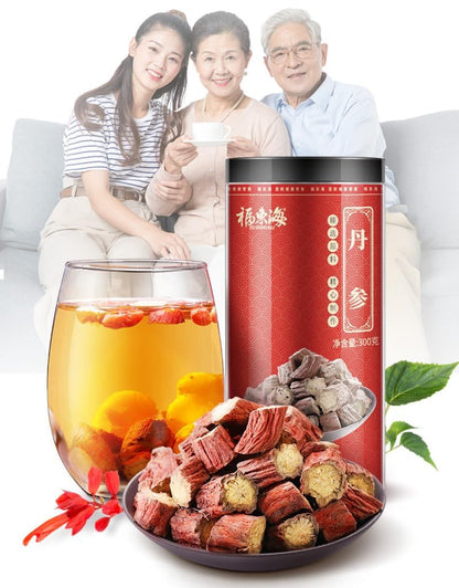 Chinese Salvia miltiorrhiza 300g/can Danshen 10.58oz Chinese Herbal Medicine, Herbal Tea Easy-open Cans Sealed Dry and Moisture-proof 福东海丹参300g/罐