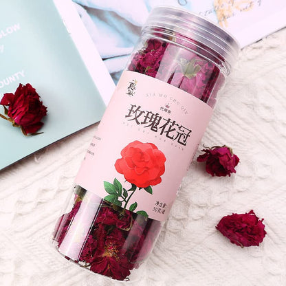 Natural 1.05oz Flower Tea Red Rose Tea Yunnan Large Freeze-dried Rose Crown Infusion 30g/can Herbal Tea 重瓣墨红玫瑰花茶云南大朵冻干玫瑰花冠泡水养颜