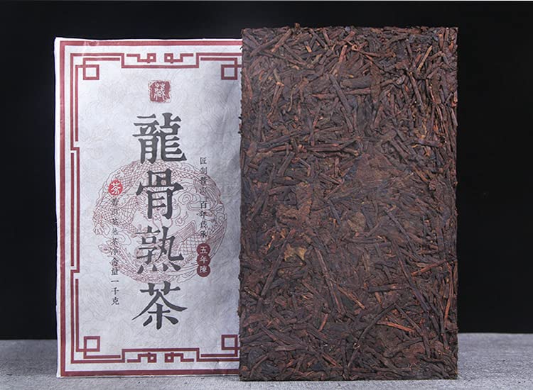 Yunnan Puerh Tea Ripe Tea Brick Tea 1000g/ 35.27oz Puerh Tea Stalks Old Tea Stalks Chen Tea Ripe Tea Cooked tea 云南普洱茶熟茶砖茶 普洱茶梗老茶梗 五年陈茶龍骨熟茶1000g