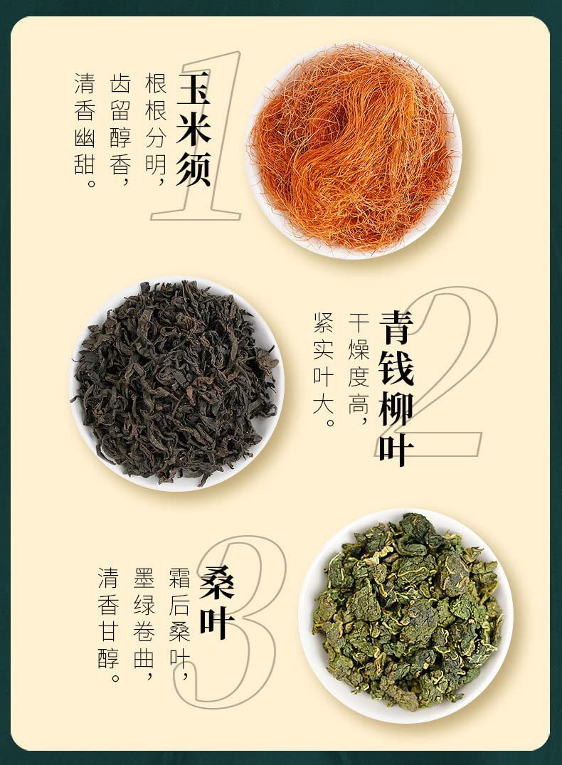 Herbal Tea Corn Husk, Mulberry Leaf Tea, Dandelion, Rose Tea, Small Cans, One Can A Day, Combination Chinese Tea 玉米须青钱柳桑叶茶 蒲公英玫瑰茶小罐装