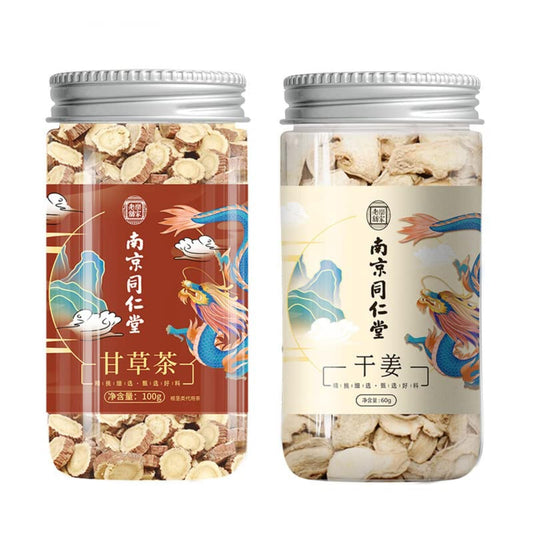 TongRen Tang Licorice 100g+Dried Ginger 60g Soup Combination Herbal Tea Chinese Tea Liquorice Root Slices and Ginger Winter Health Tea Chinese Herbal Tea 同仁堂甘草干姜汤组合装炙甘草冬季养生茶