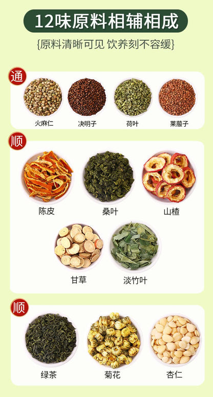 Chinese Herbal Tea Small Can 255g (15 Cans) Green Tea, Lotus Leaf, Mulberry Leaf, Etc. 12 Kinds of Tea Ingredients Combination Tea Sugar-free 桑叶茶肠清养生茶便便畅通茶饮