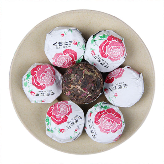 Natural and Additive-free Yunnan Flower Tea Tuo Tea Rose Puerh Ripe Tea 500g Combination Herbal Tea Tea Red Rose Tea 玫瑰花普洱熟茶组合花草茶茶红玫瑰茶叶500g