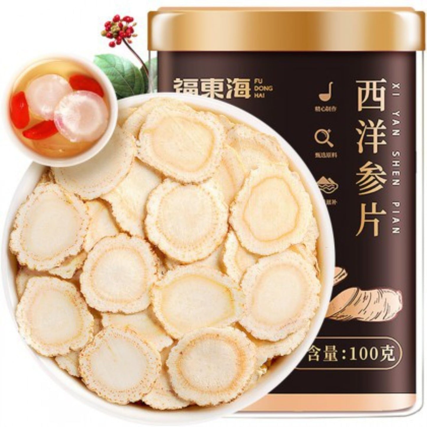 Xiyang Shen 100g, Natural Green Food Without Additives Herbal Tea, Changbaishan Renshen for Tea 西洋参切片正品含片泡水花旗参片长白山人参膏100克