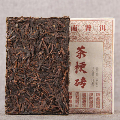 Yunnan Pu-erh Tea Ripe Tea Brick 250g Cooked Tea The Beauty of Mellow Old Tree Original Leaf Brick Menghai Old Tea Stem Brick Aged Sweet and Mellow 普洱茶熟茶砖 至醇之美老树原叶砖250g 勐海陈年老茶梗砖