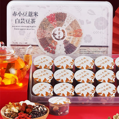 Chinese Herbal Tea 15 Cans/box Chi Xiaodou Job's Tear Tea Loose Leaf Tea 300g (10.58oz) Combination Herbal Tea  15罐/盒 赤小豆薏米白芸豆茶 小罐养生茶