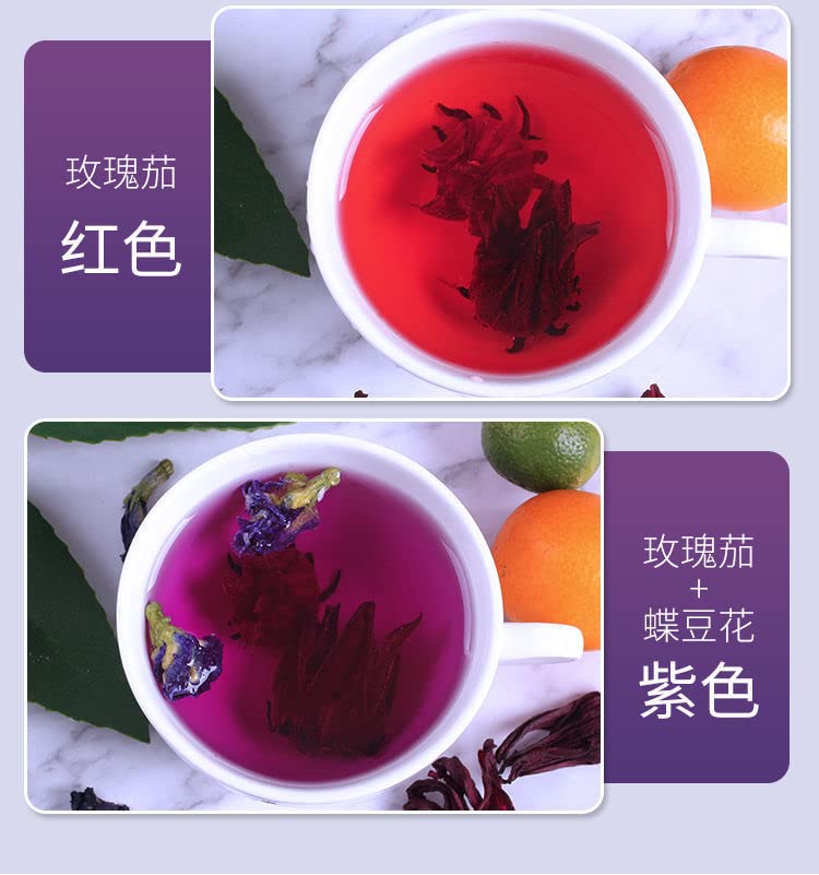 Diedouhua Flower Tea 30g+Roselle Flowers 40g, Herbal Tea - Vegan - GMO Free Roselle Flowers Tea Diedouhua Flower冻干蝶豆花 洛神花组合茶70g