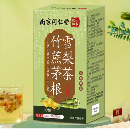 120g Nanjing Tongrentang Bamboo Cane Thatch Root Snow Pear Tea Sugarcane Horseshoe Water Cold Brew Tea Cantonese Sugar Water Bamboo Cane Root Soup Bun 竹蔗茅根雪梨茶120g