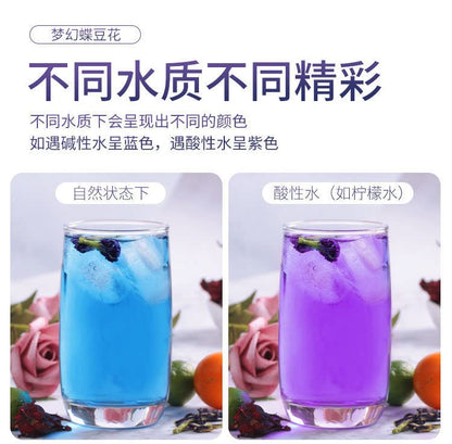 Diedouhua Flower Tea 30g+Roselle Flowers 40g, Herbal Tea - Vegan - GMO Free Roselle Flowers Tea Diedouhua Flower冻干蝶豆花 洛神花组合茶70g