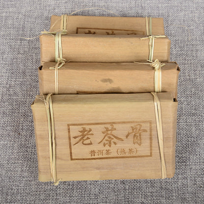 Yunnan Pu'er Tea Aged Tea 250g Tea Stem Brick Tea Bamboo Shoot Shells Aged Ripe Tea Brick Red, Rich and Transparent