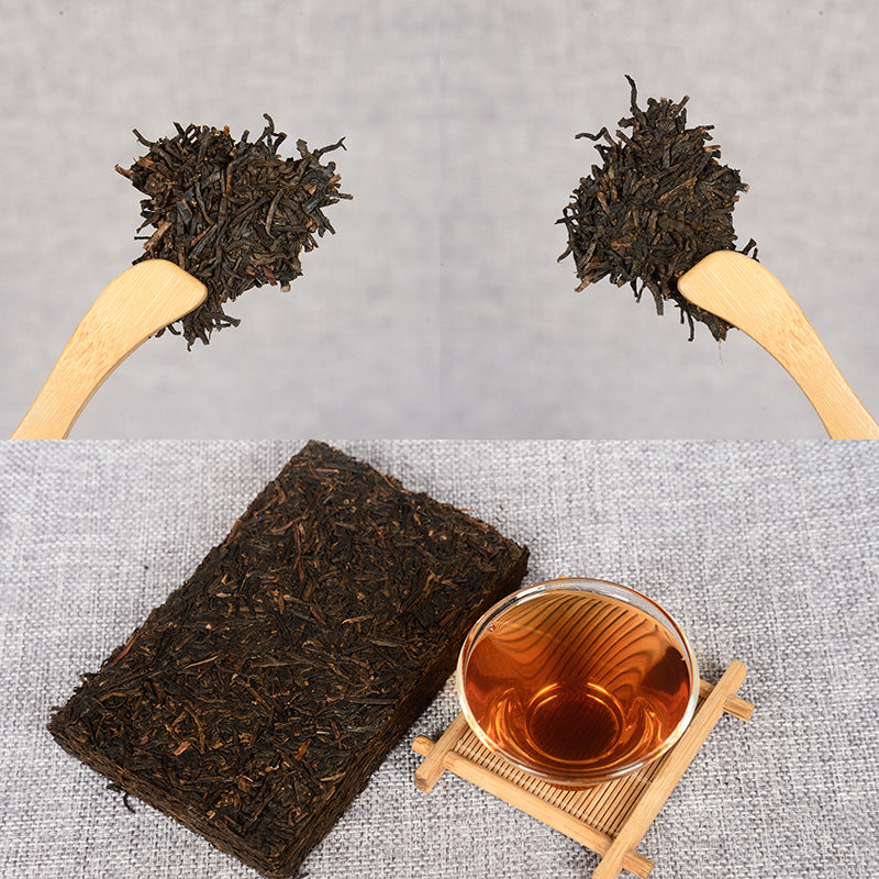 Yunnan Pu'er Tea Aged Tea 250g Tea Stem Brick Tea Bamboo Shoot Shells Aged Ripe Tea Brick Red, Rich and Transparent