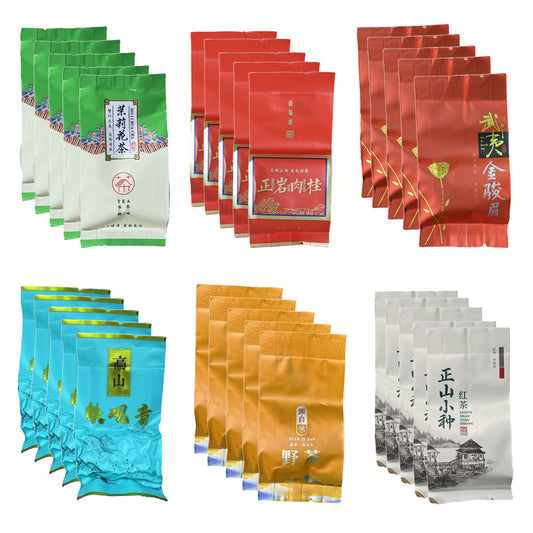 Chinese Tea Premium Combination Tea Bags with Green and Black Tea Assortment 30 Packs of 5g/Bag 正山小种，金骏眉，铁观音， 肉桂， 茉莉花茶，野茶小种 浓香型新茶小包装 袋装5g/Bag