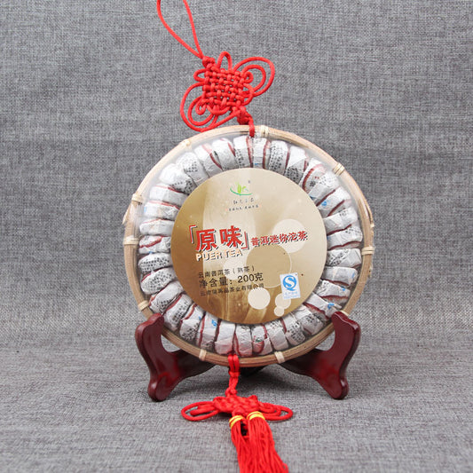 Tea Leaves Puerh Tea Ripe Tea Original Puerh Tuo Tea Mini Tuo Tea Mellow Ripe Tea Chinese Knot Bamboo Plate Tea 200g