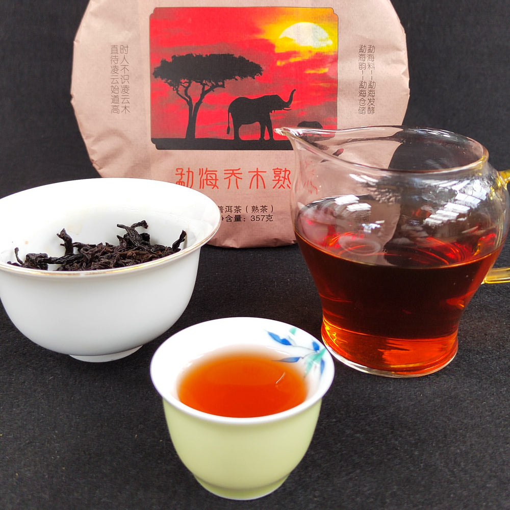 Pu'er Ripe Tea Cake Black Tea 357g Yunnan Menghai QiaoMu Ripe Tea Yunnan Pu'er Tea