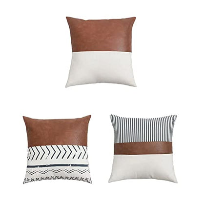 Modern Simple Style PU Splicing Pillow Covers Living Room Sofa Bedroom Bedside Cushion All Season Universal Pillow Covers 18"x18"