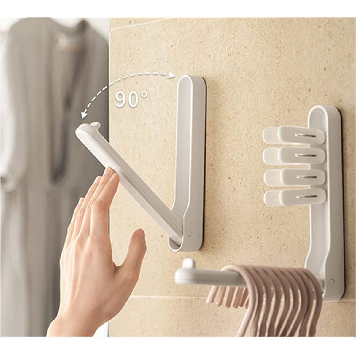 Closet Storage Hooks White Foldable Clothing Rack Storage Drying Rack Hook 1pcs Wall Mount for Balcony No Need Tools