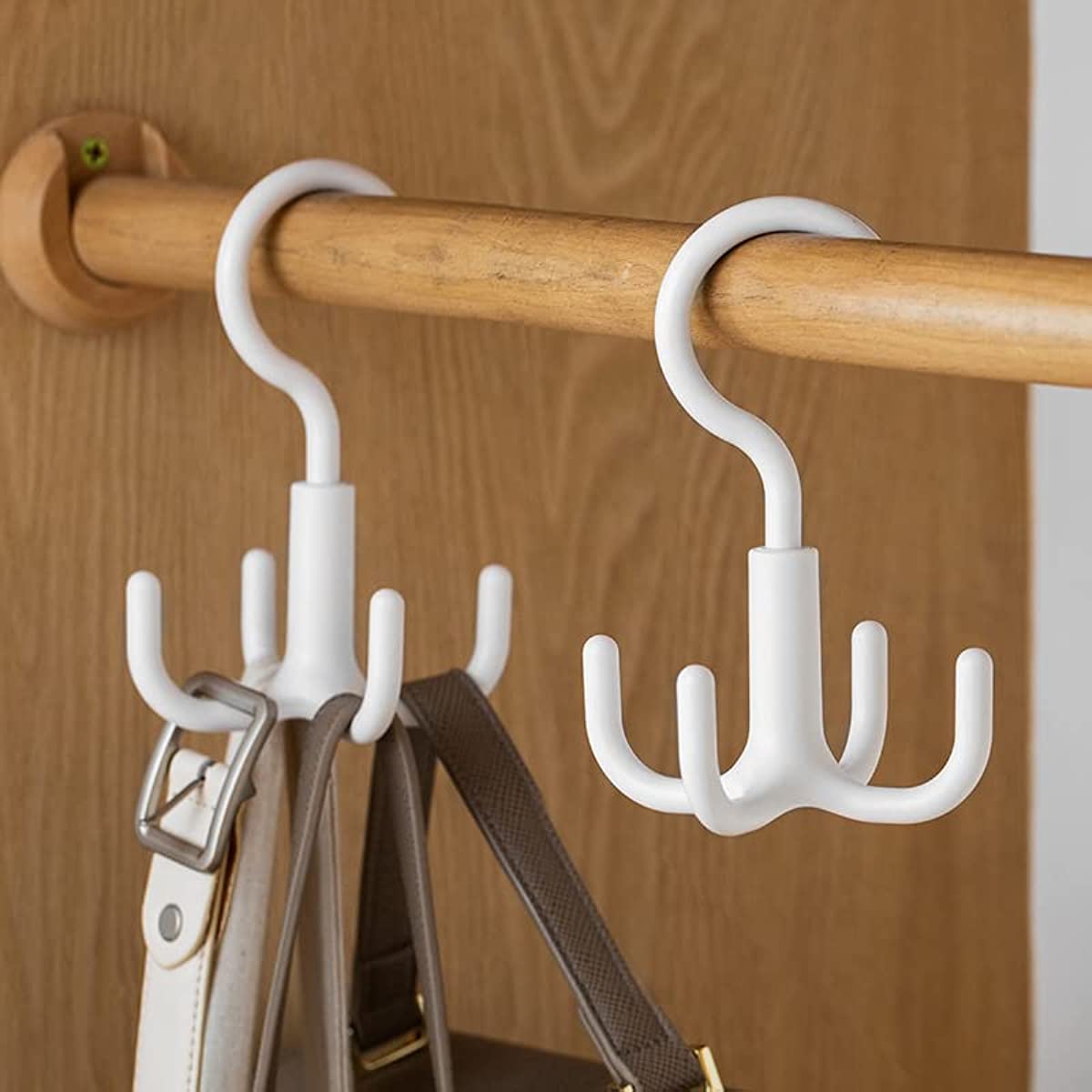 1 Pc White Rotating Hooks Wardrobe Household Storage Shelf Space Saving Plastic Coat Hooks Shelf Hooks