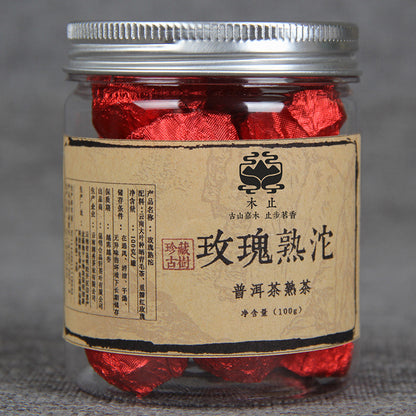 China Black Tea Puerh Tea Small Tuocha Series "Rose Ripe Tuo Tea " Red Rose Small Can of Ripe Puerh Tea