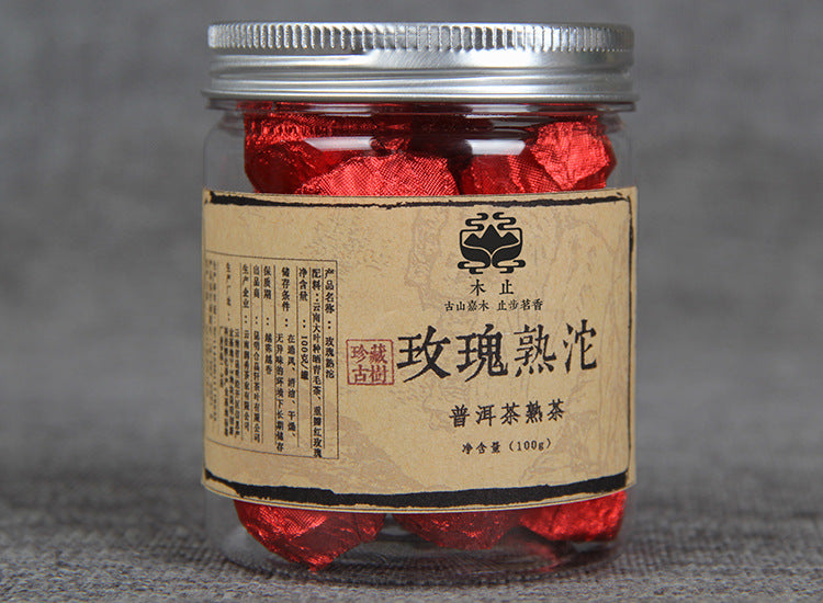 China Black Tea Puerh Tea Small Tuocha Series "Rose Ripe Tuo Tea " Red Rose Small Can of Ripe Puerh Tea