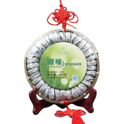 Pu-erh Tea Raw Tea Original Raw Tea Pu-erh Raw Pu-erh Tuo Mini Tuo Tea Chinese Knot Bamboo Plate Tea 200g