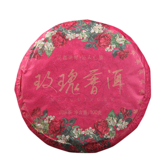 Pu'er Tea Ripe Tea Rose Pu Ripe Tea Cake Pu'er + Rose Aged Floral Combination Tea Cake 100g