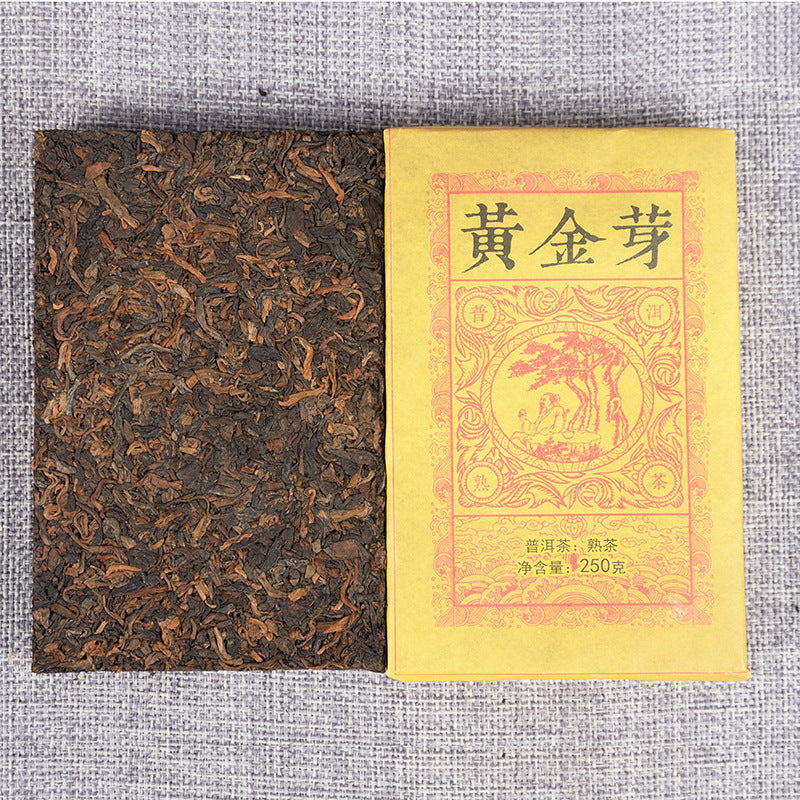 Yunnan Pu-erh Tea Ripe Tea Selected Tea Golden Buds Ripe Brick 250g Pu-erh Brick Golden Buds Chen Xiang Tea Brick