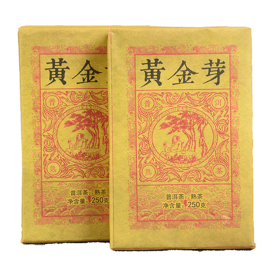 Yunnan Pu-erh Tea Ripe Tea Selected Tea Golden Buds Ripe Brick 250g Pu-erh Brick Golden Buds Chen Xiang Tea Brick