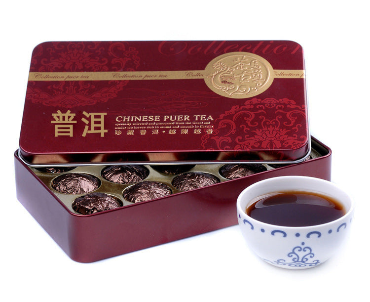 Pu-erh Tea Ripe Tea Gnomishang Small Golden Tuo Gnomishang Mini Small Tuo Tea in Iron Box Black Tea 75g